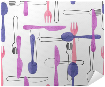 Watercolor Cutlery Seamless Pattern In Pink And Purple - Fondos Con Cucharas Tenedores Y Cuchillos (400x400), Png Download