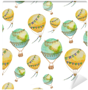 Seamless Pattern Of Balloons With Baskets Painted In - Watercolor Painting (400x400), Png Download