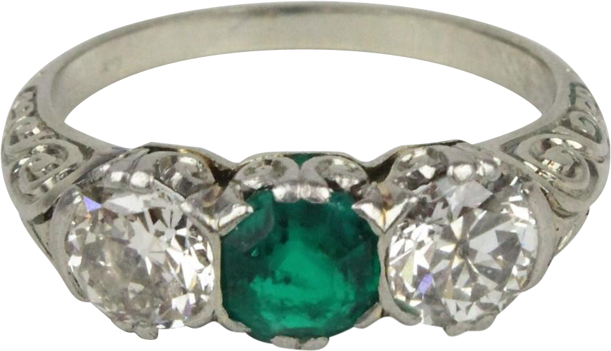Oval Clipart Oblong - Art Deco Ring, White Gold, Diamonds, Emerald, 1930 (868x868), Png Download