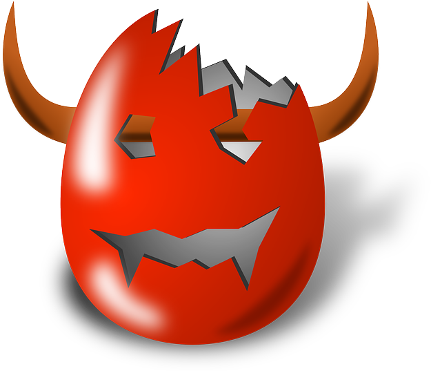 Red, Cartoon, Eggs, Egg, Easter, Broken, Devil, Horns - Cracked Egg Devil Throw Blanket (640x536), Png Download
