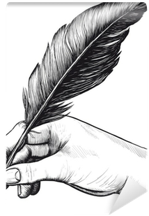 Drawing Of Hand With A Feather Pen Wall Mural • Pixers® - Drawings Of A Hand Writing (400x400), Png Download