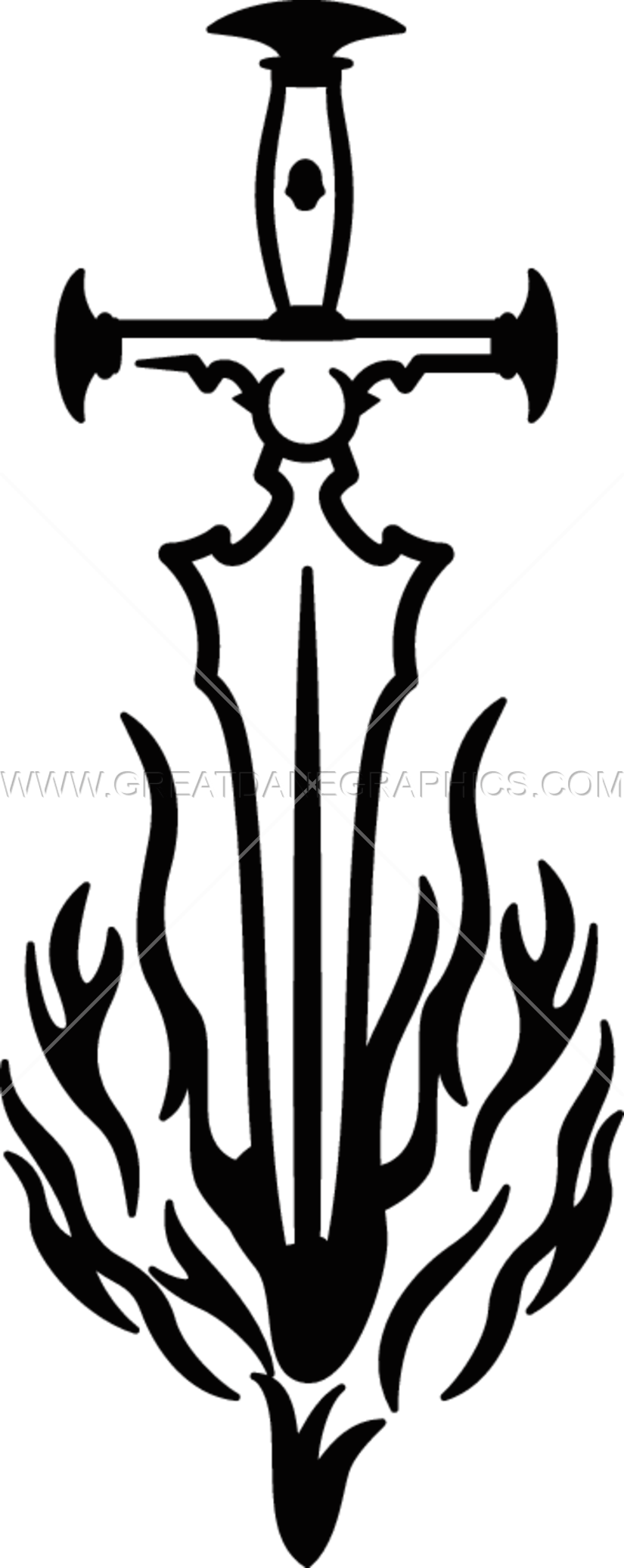 Fire Sword - Fire Sword Black And White (825x2074), Png Download