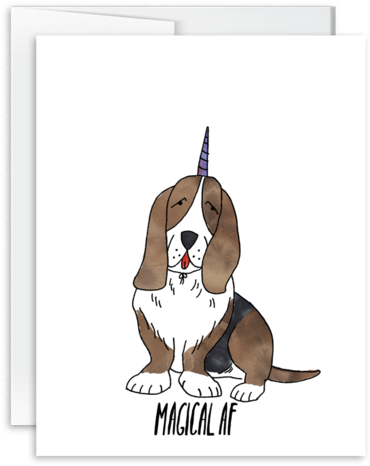 Magical Af Watercolor Basset Hound Greeting Card - Basset Hound (600x600), Png Download