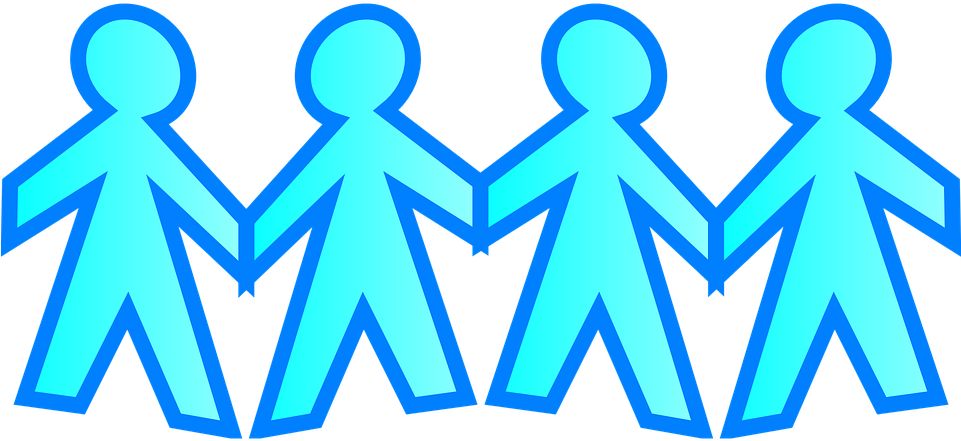 Blue Stick People Clip Art At Clipart - Friends Holding Hands Clipart (600x272), Png Download
