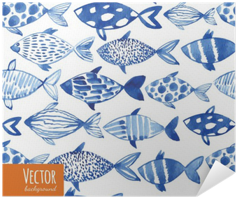 Light Watercolor Blue Fishes On The Black Background - Fish Pattern Watercolor (400x400), Png Download