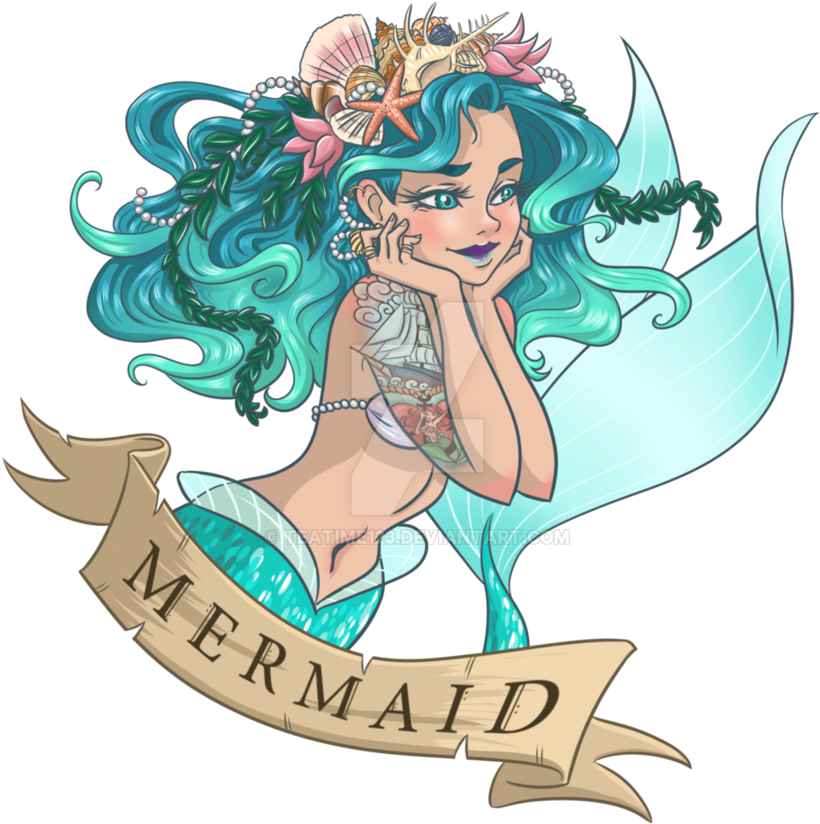 Mermaid By Teatime123 On Deviantart - Mythical Creature Mermaid Drawings (877x910), Png Download
