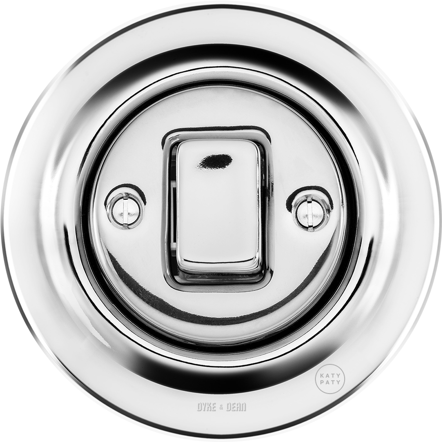 Porcelain Wall Switch Chrome Fat Button - Latching Relay (900x900), Png Download