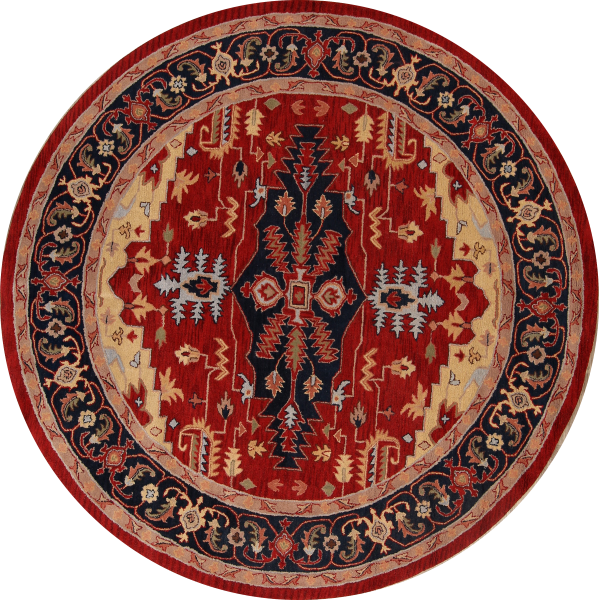 100% Wool Geometric Hand Tufted Red Round Heriz Oriental - Red Square 12x12 Heriz Oriental Area Rug (599x600), Png Download