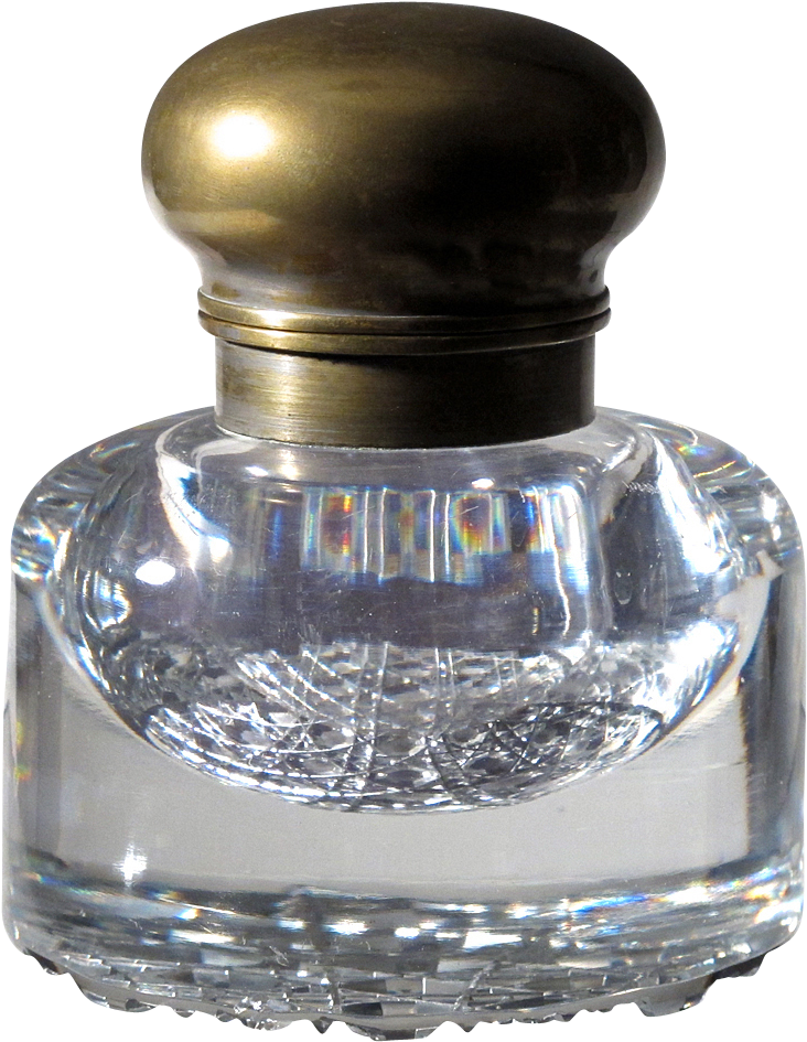 Massive Cut Glass And Brass Inkwell With Hobnail Cut - Perfume (944x944), Png Download