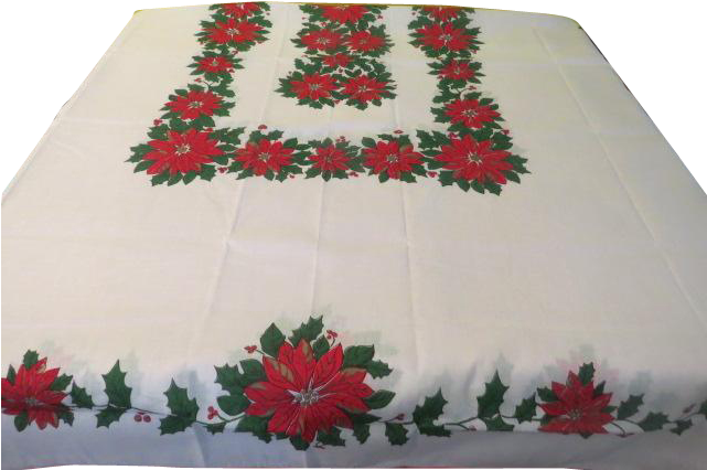 Red Poinsettia On Bright White Tablecloth - White Tablecloth (640x640), Png Download
