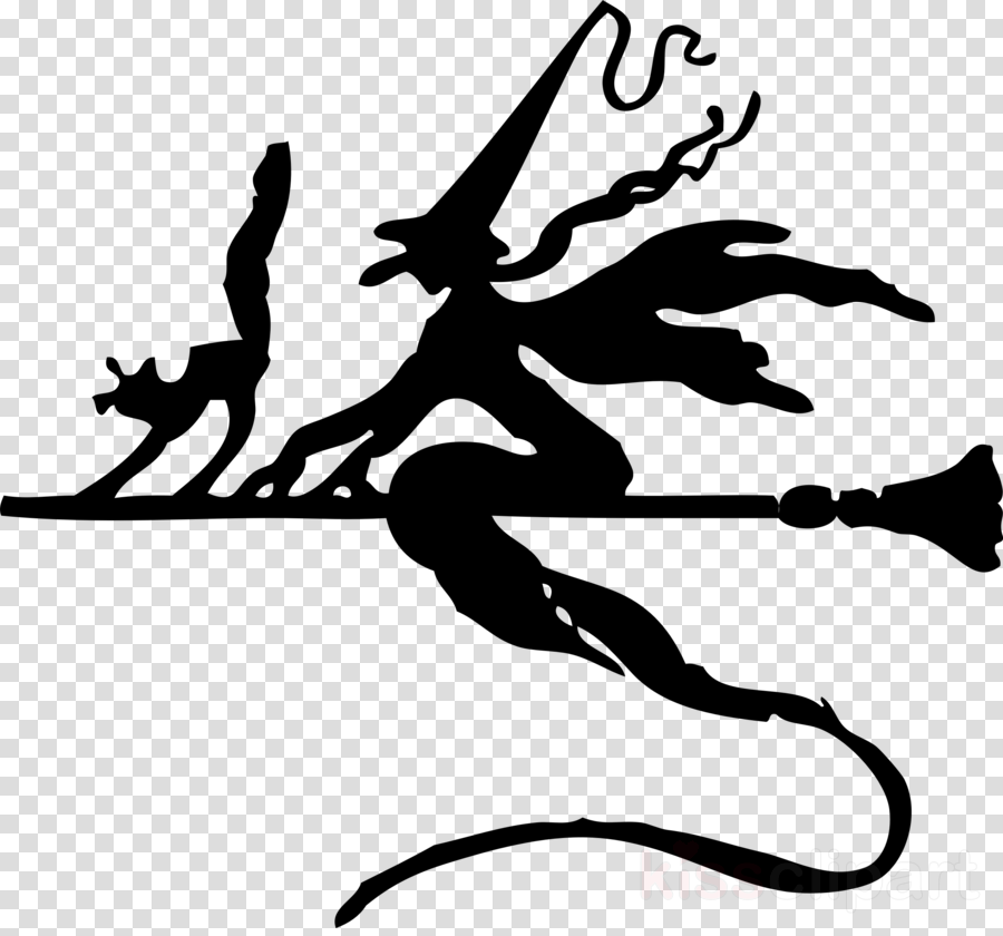 Witch On A Broomstick Clipart Broom Clip Art - Flying Witch Silhouette Png (900x840), Png Download