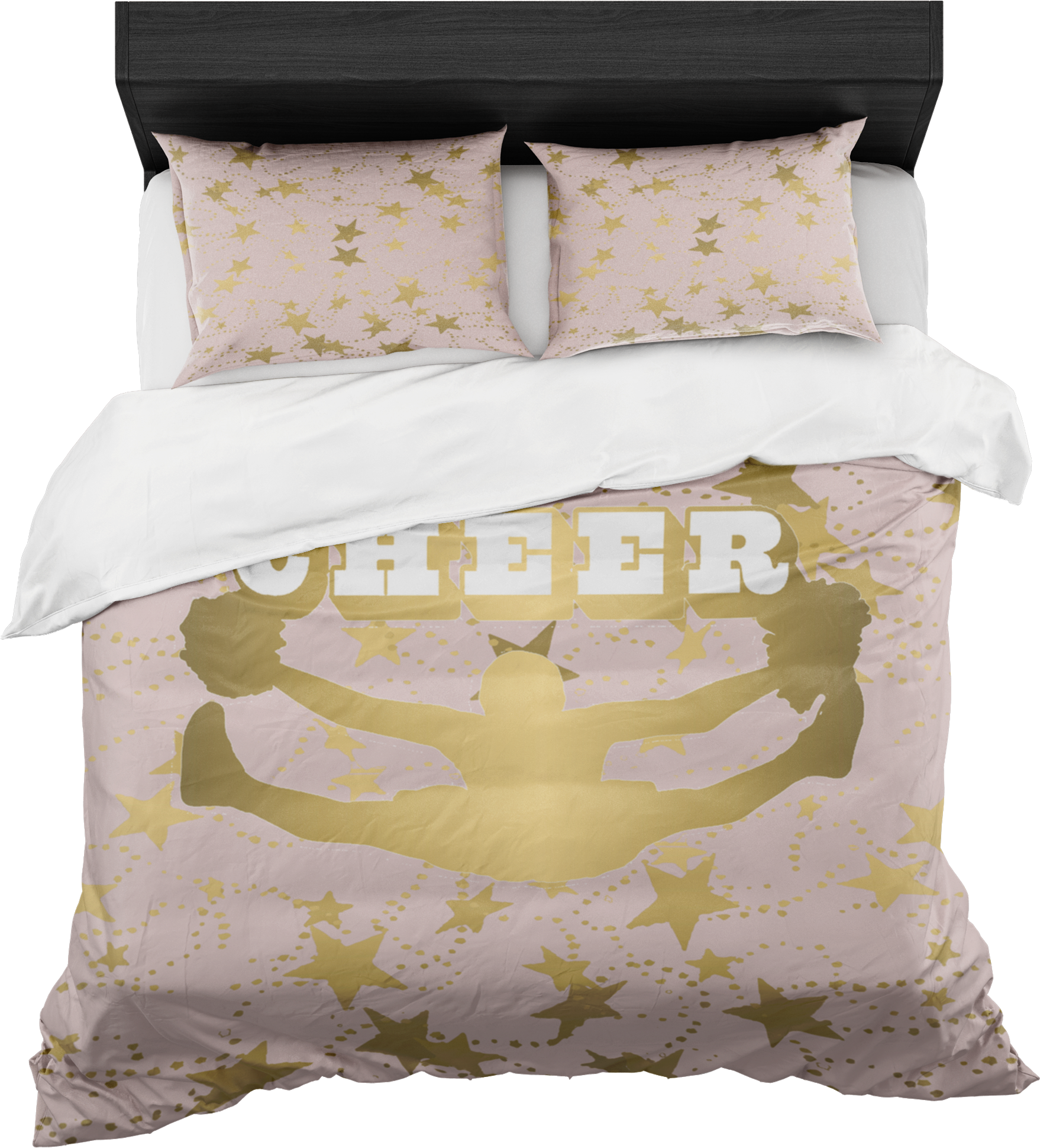 Cheer Silhouette With Stars In Gold And Pale Pink Duvet - Gold Pineapple Bedding (2000x2000), Png Download