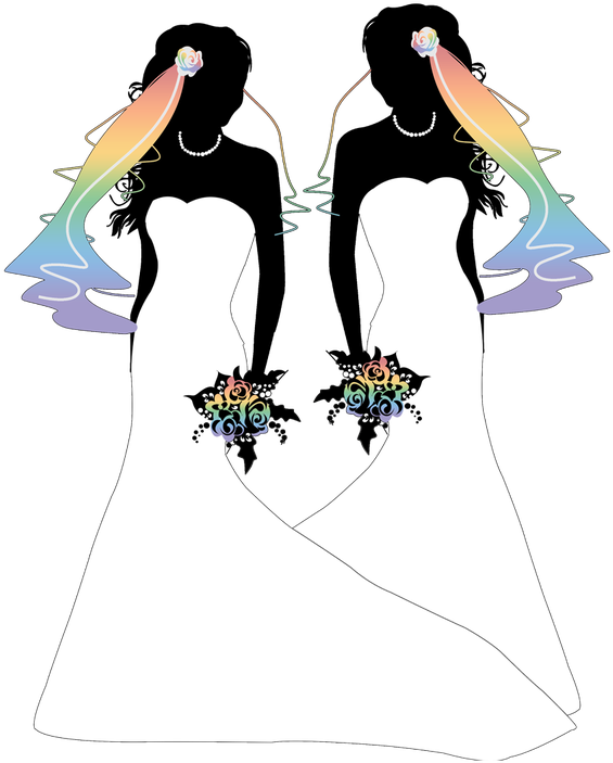 Silhouette Of Two Brides Wearing Matching, Rainbow - Mermaid Dress Lesbian Brides Round Ornament (800x800), Png Download