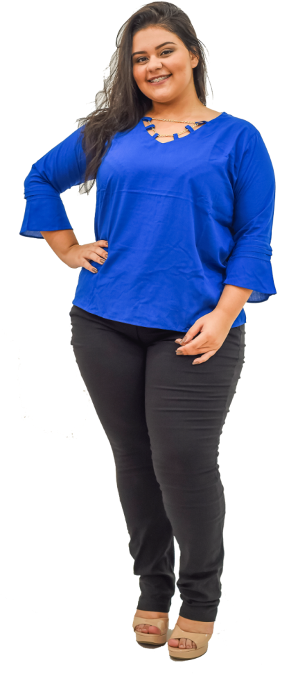 Blusa Manga Flare Com Detalhe De Corrente No Decote - Viscose (429x1000), Png Download