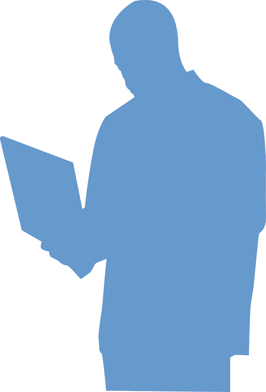Reading, Book, Boy, Dude, Man, Silhouette - Man Using Laptop Clipart (800x1177), Png Download