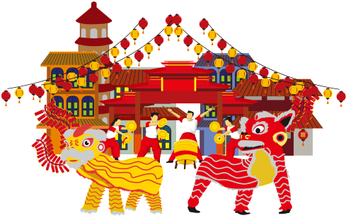 Hand-painted Cartoon Classic City Gate Dance Lion Decoration - Festivales En China Dibujo (650x650), Png Download