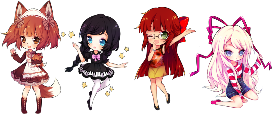 Chibi Png - 2 Chibi Girl (900x377), Png Download