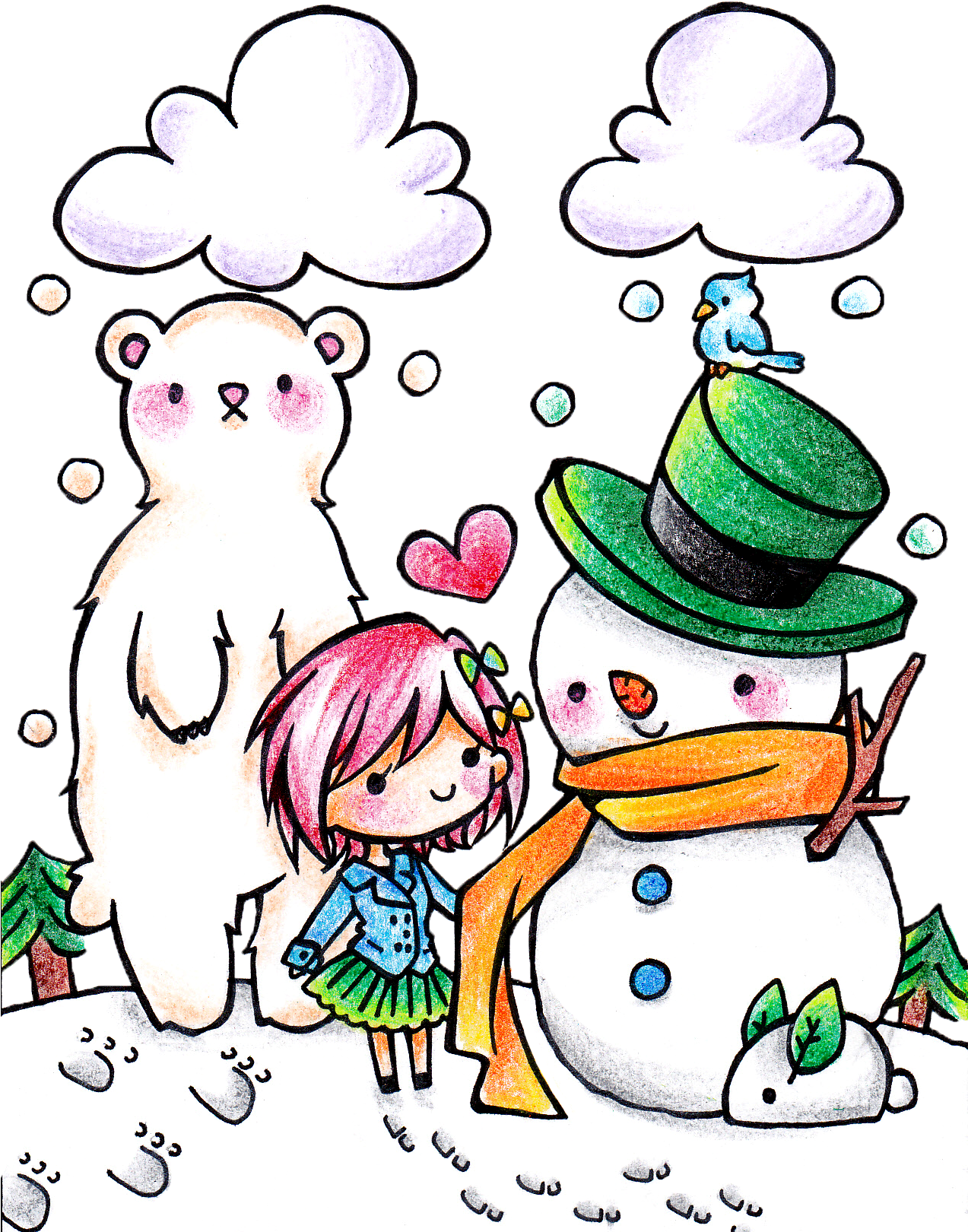 28 Collection Of Kawaii Snowman Drawing - Winter Kawaii (1272x1640), Png Download