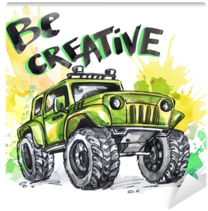 Watercolor Multicolor Illustration - Monster Truck Watercolor (400x400), Png Download