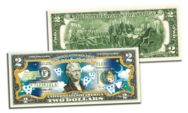 The Original Tooth Fairy Good Luck Keepsake Genuine - 2 Dollar Bill (600x600), Png Download