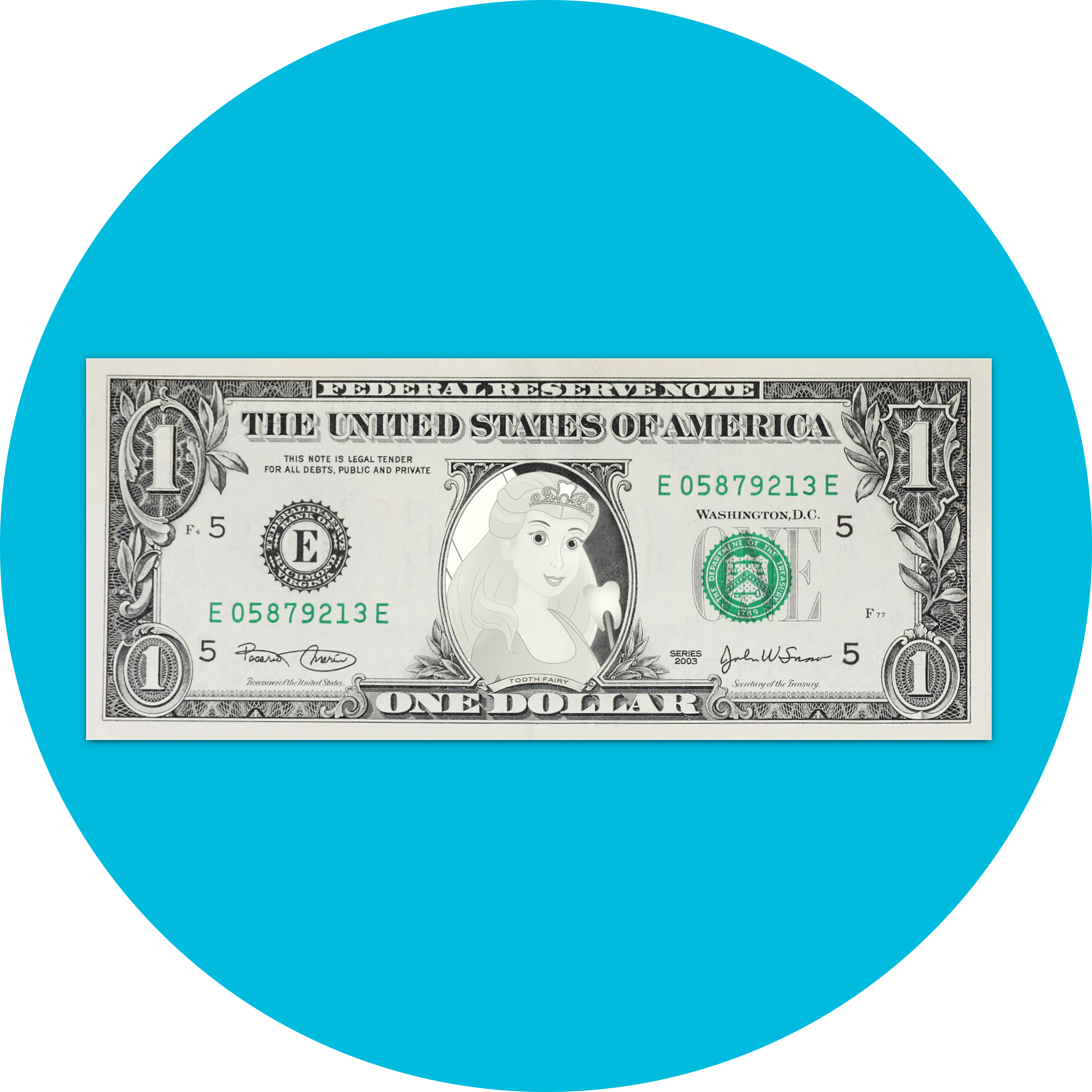 Tooth Fairy Card And Bill - Dollar Bill 2005 (2764x2764), Png Download