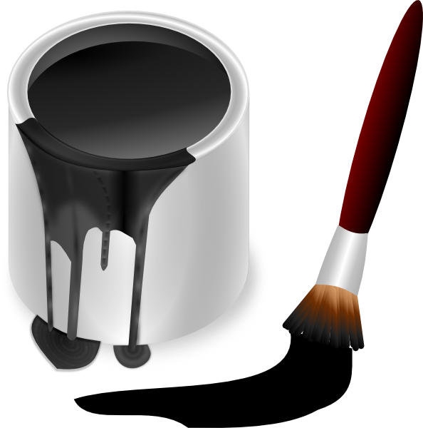 Black Paint Bucket With Paint Brush Svg Clip Arts 594 (594x600), Png Download