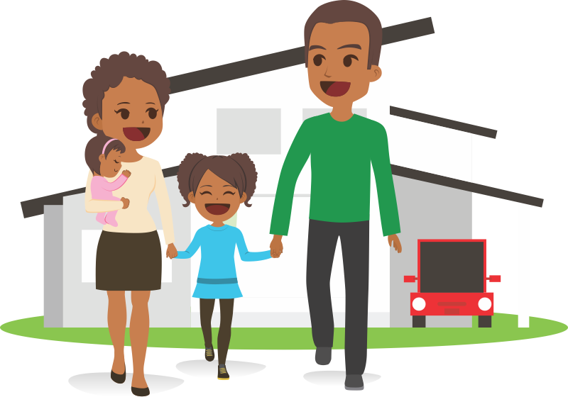Family Buying A House - Buy House Cartoon Png (800x560), Png Download