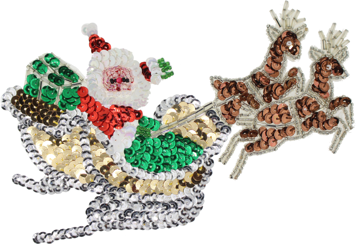 Sequin Beaded Applique Santa Sleigh Png Santa Sleigh - Sequin (1440x1152), Png Download