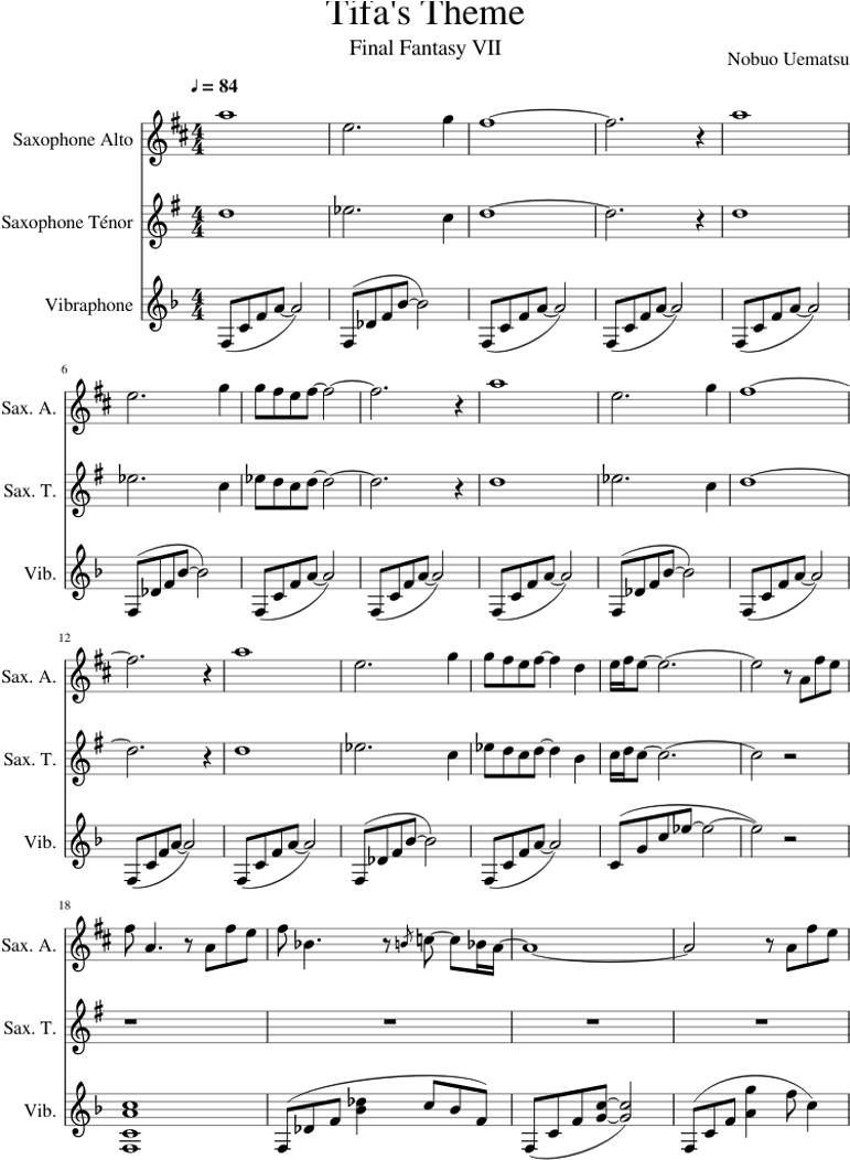 Final Fantasy Vii - Saxophone Quintet No. 1 (850x1100), Png Download