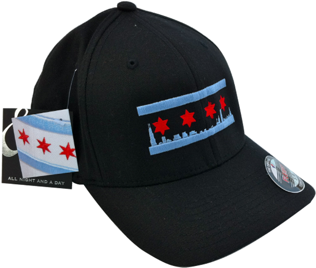 Black Chicago Skyline Flag Hat New List D547b 475e9 - Black Chicago Skyline Flag Hat (667x576), Png Download