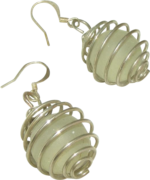 Sea Glass In Spiral Globes Vintage Pierced Earrings - Earrings (622x622), Png Download