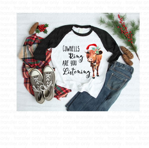 "cowbells Ring"-ready To Press Heat Transfer/sublimation - Merry Christmas Shirt Truck (600x600), Png Download