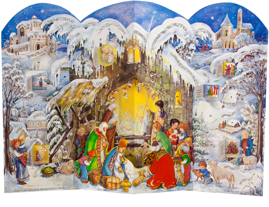 Advent Calendar "nativity Scene" - Religious Advent Calendar, 14 X 10.5-inch, Manger In (908x700), Png Download