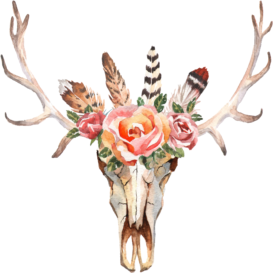 Boho Floral Hipster Ftestickers - Steer Heads With Flowers (1024x1024), Png Download