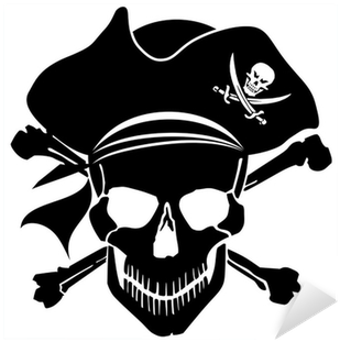 Pirate Skull Captain With Hat And Cross Bones Sticker - Tatouage Tete De Mort Pirate (400x400), Png Download