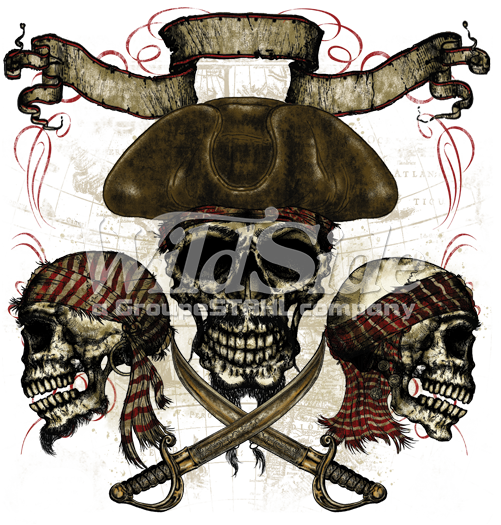 Pirate Skull With Swords & Banner Stock Transfer - Pirate Skull With Swords (501x525), Png Download