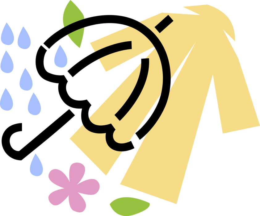 Vector Illustration Of Waterproof Raincoat Slicker, - Umbrella And Raincoat Clipart (842x700), Png Download