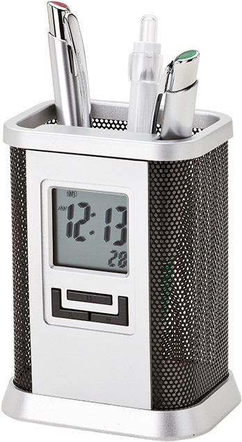 Desktop Pen Stand With Alarm Clock Bd0037 - Pen Stand Png (700x700), Png Download