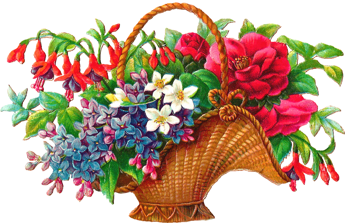 Free Flower Basket Clip Art - Basket Full Of Flowers (1393x965), Png Download