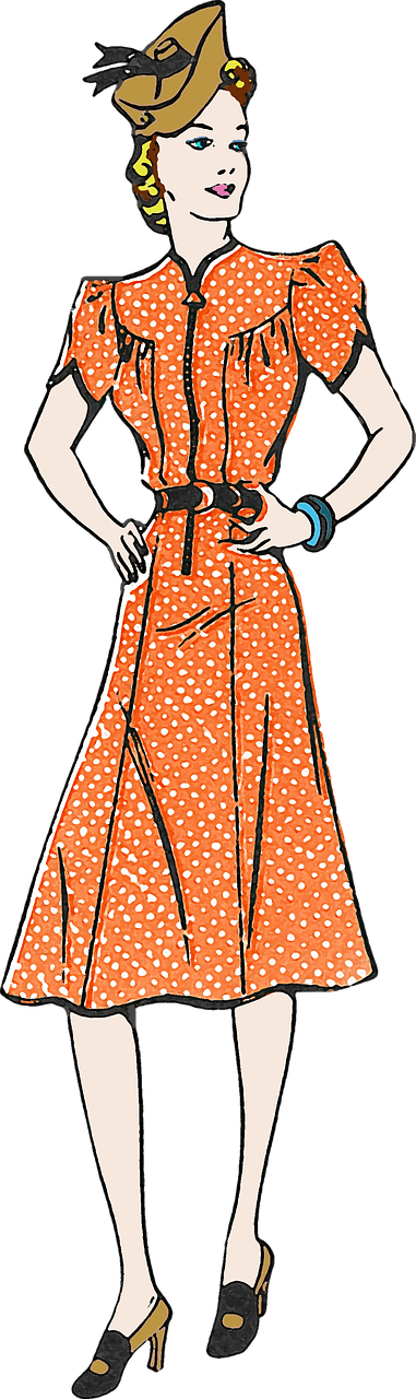 Woman In Orange Polka Dot Dress Png - Iron Will & Ambition And Success (381x1280), Png Download