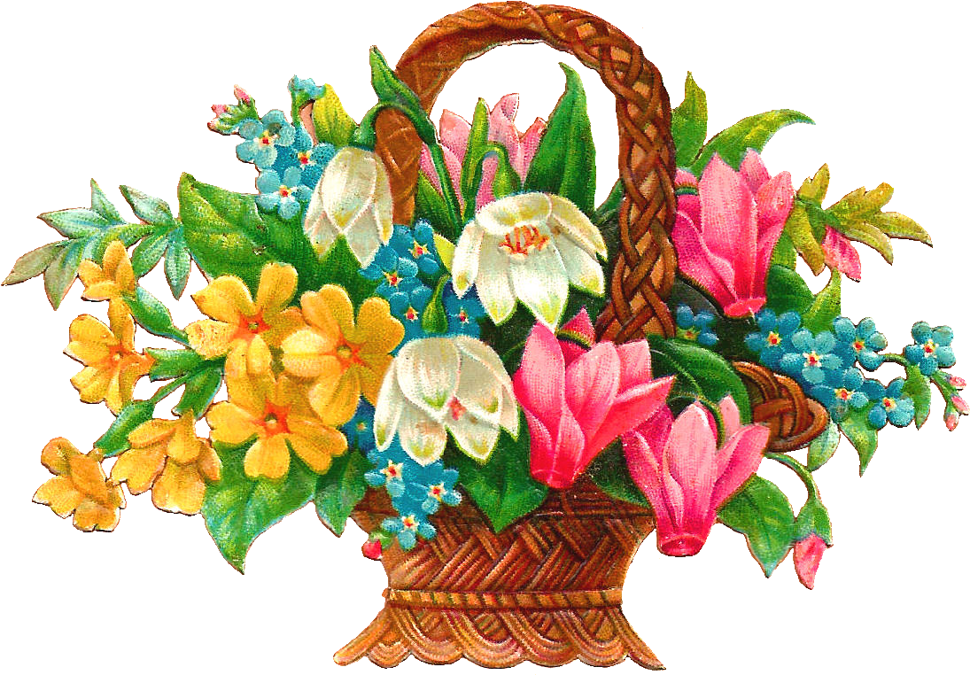 Pink Flower Clipart Flower Basket - Basket Of Flowers Clip Art (1353x971), Png Download