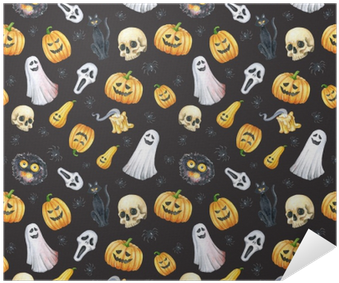 Happy Halloween Seamless Pattern Background - Watercolor Painting (400x400), Png Download