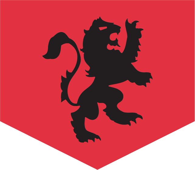 Red Flag With A Black, Medieval Lion Design Representing - Red Lions San Beda Logo (641x561), Png Download