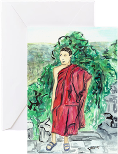 Red Robe Buddhist Monk Painting Greeting Cards - Asiatische Buddhistischer Mönch-gruß-karte Oder Grußkarte (350x350), Png Download