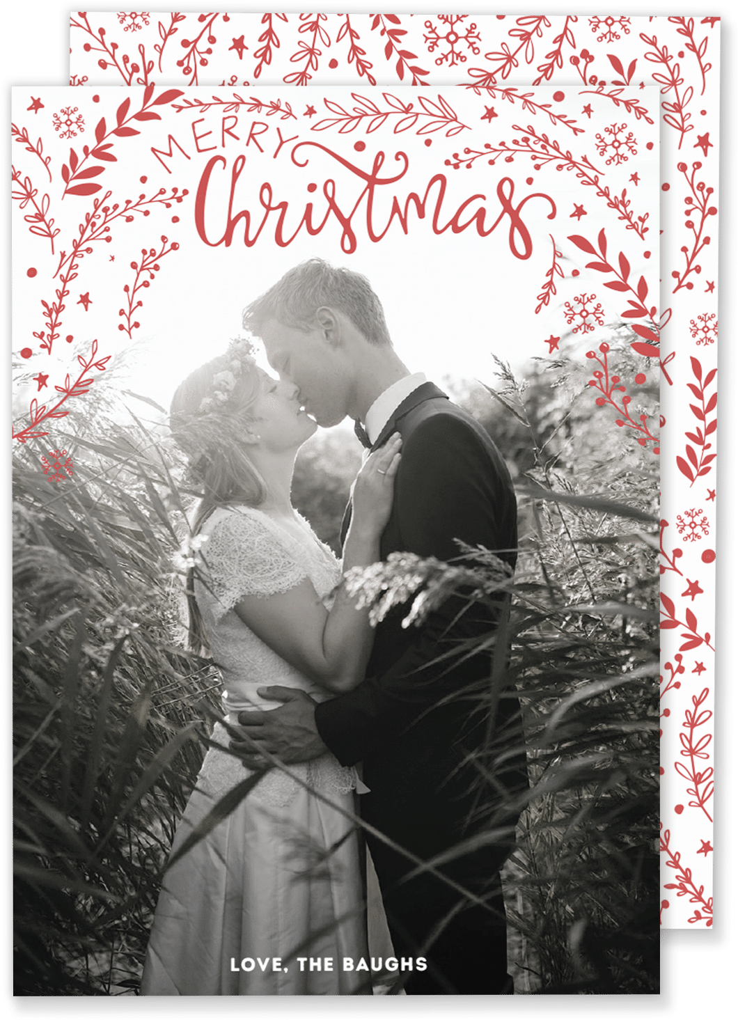 Merry Christmas Leaves Christmas Card - Einfaches Hochzeits-foto Magnet (1073x1500), Png Download