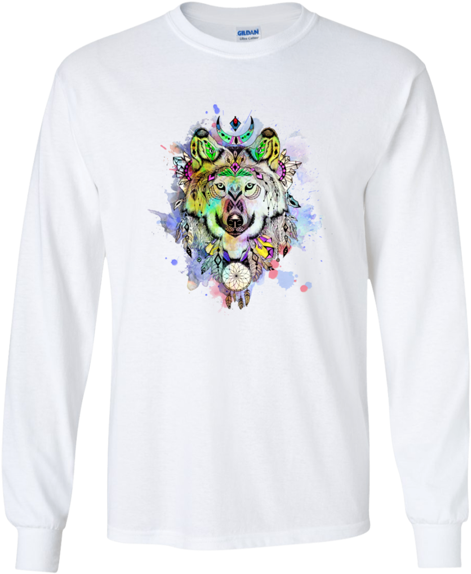 Watercolor Wolf Classic T-shirt - Crew Neck (1155x1155), Png Download
