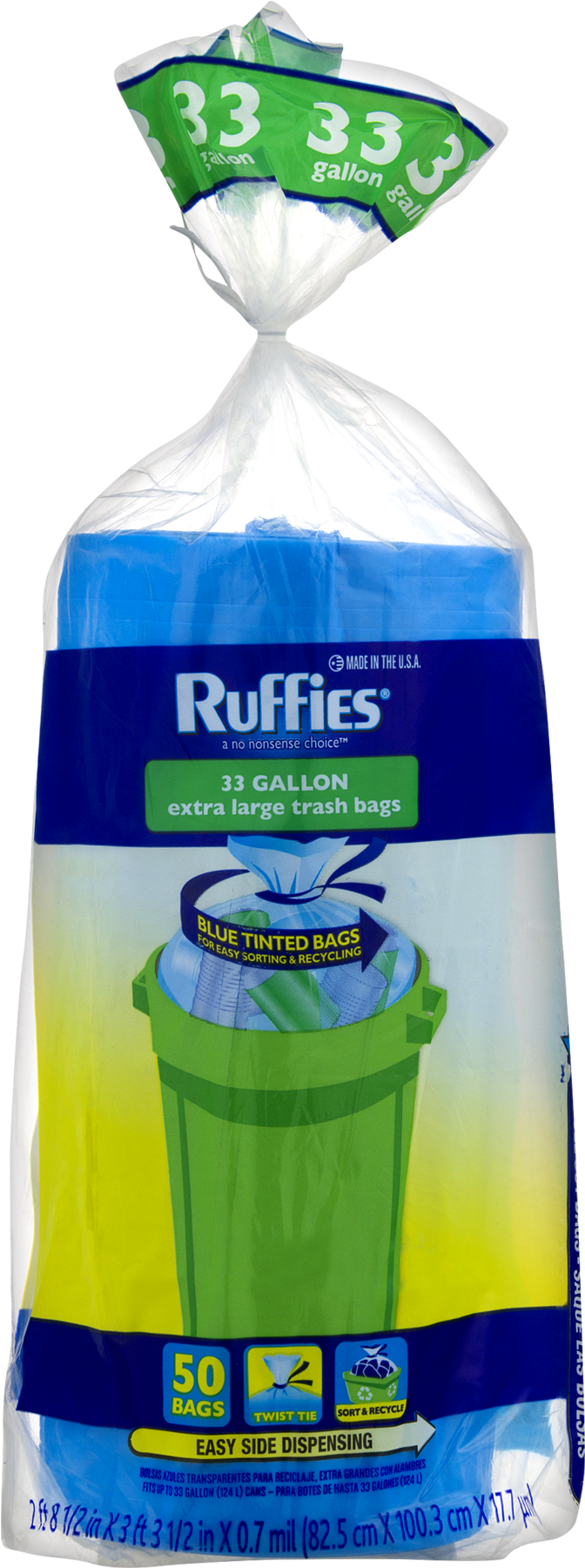 Ruffies Extra Large Twist Tie Trash Bags, 33 Gallon, - Ruffies Extra Large Trash Bags, 33 Gallon - 50 Count (1800x1800), Png Download