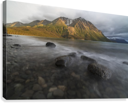 Long Exposure Of Kathleen Lake Washing Over The Rocks - Printscapes Wall Art: 18" X 12" Canvas Print With Black (429x344), Png Download