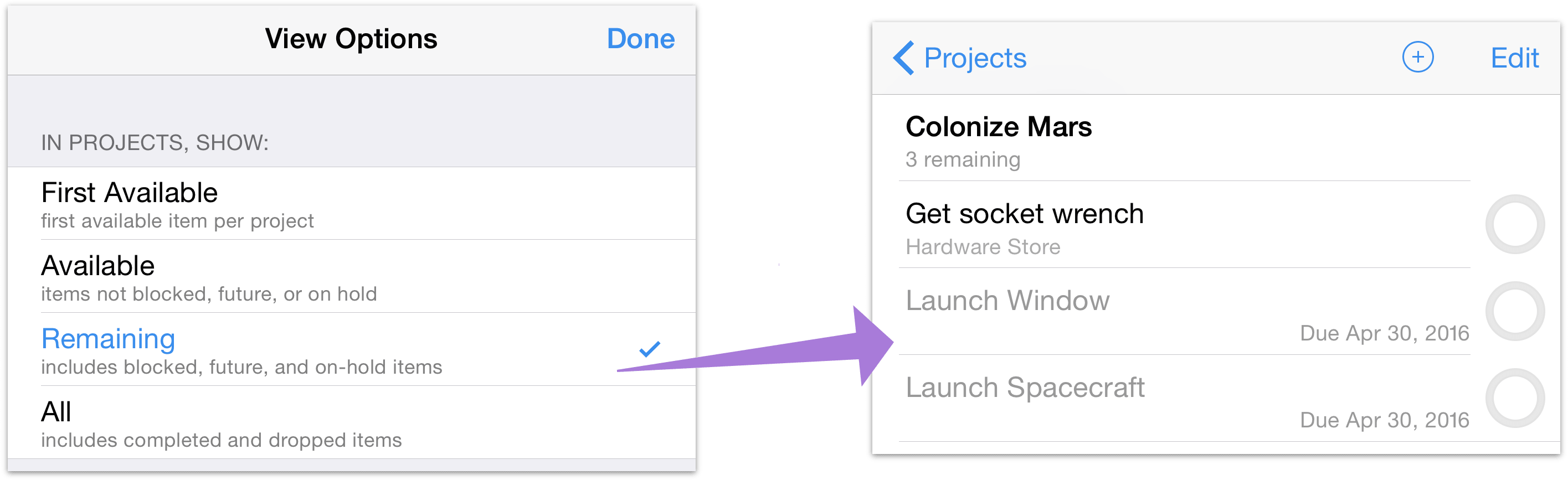 Deferred Items As Seen With View Options Set To Remaining - Omnifocus Defer (2831x867), Png Download