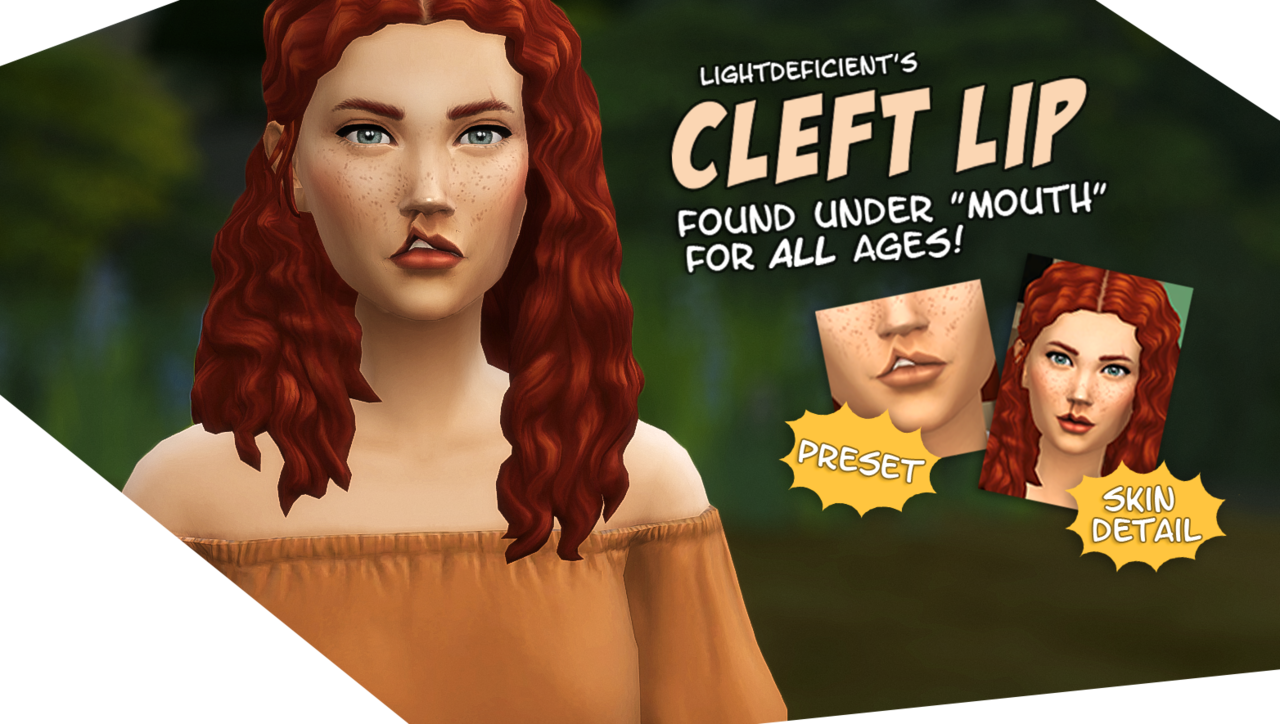 “lightdeficient's Cleft Lip Pack So, I've Been Working - Lip Preset Sims 4 (1280x724), Png Download